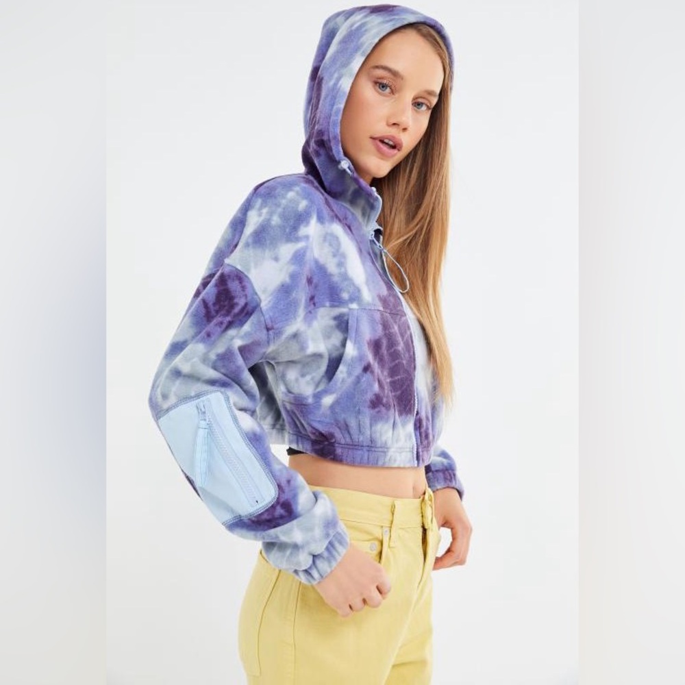 Urban Outfitters blue and white tie dye dropped fleece hoodie